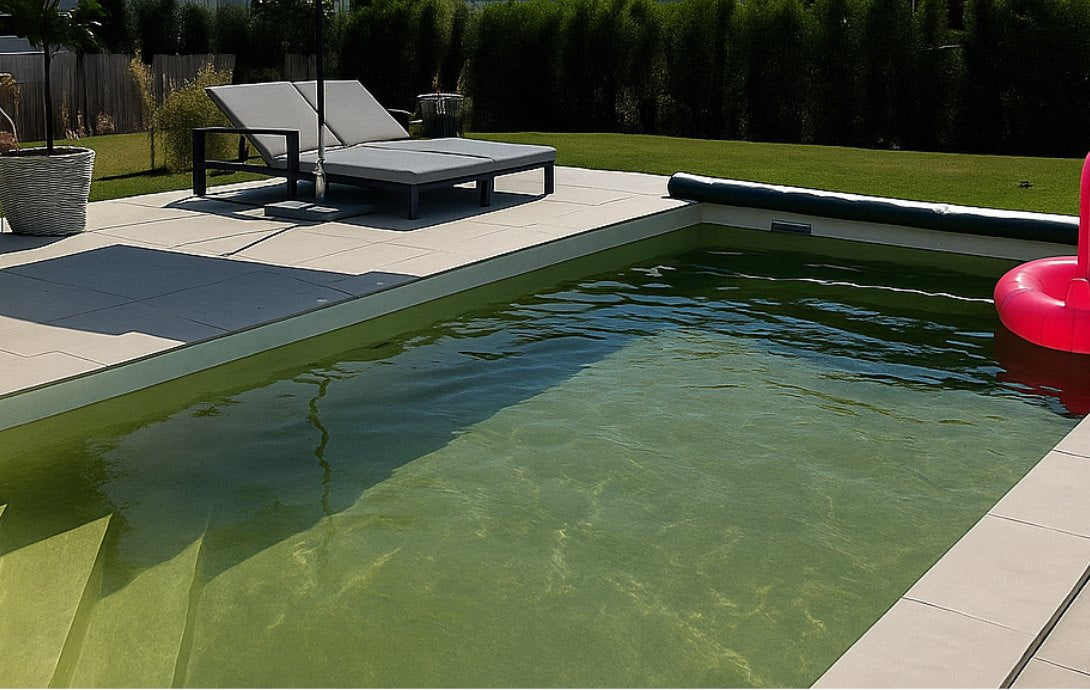 Grüner Pool nach dem Winter